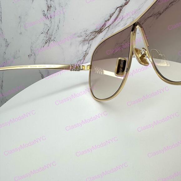 New MIU MIU Sunglasses Seen on Bad Bunny MUA56S 5AK90L Gold Metal Aviator